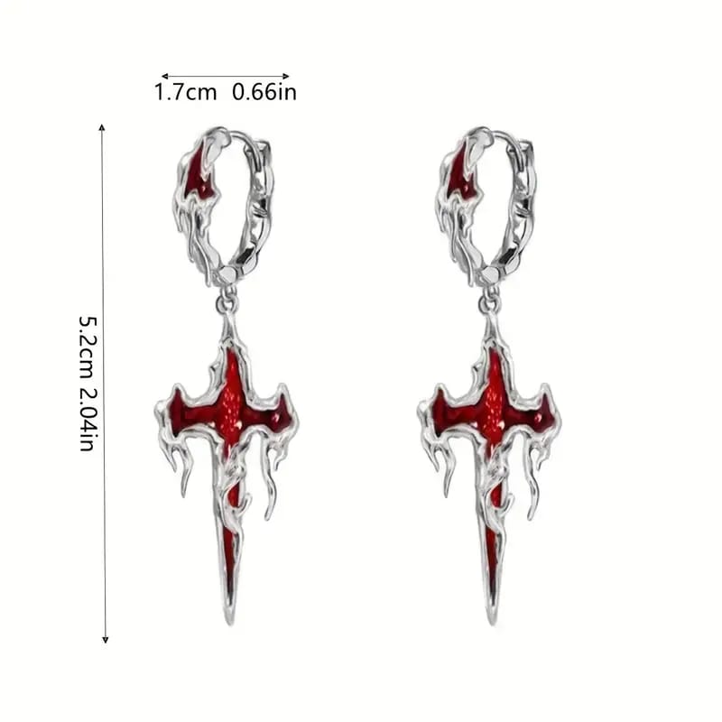 [ Bloodstone ] Gothic Cross Earrings